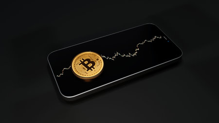 Blockchain cyptocurrency bitcoin btc with smartphone, Mobile phone with bitcoin coin 3d rendering