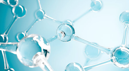 Abstract water molecules design. Atoms formula. Abstract dna background for chemistry science banner...