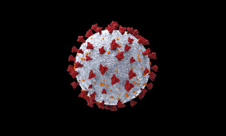 Coronavirus cells or bacteria molecule. Virus Covid-19 omicron isolated on white. Close-up of flu, view of virus under a microscope, infectious disease. Bacteria, cell infected organism. 3d Rendering.の写真素材
