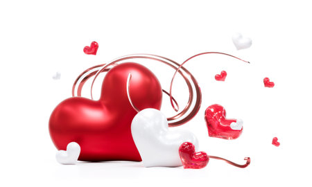 Beautiful hearts on white background for happy valentines day, 3D Renderingの写真素材