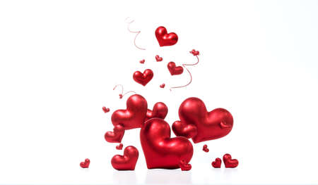 Beautiful hearts on white background for happy valentines day, 3D Renderingの写真素材