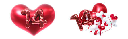 Happy valentines day, Beautiful hearts on white background for February 14 numbers, 3D Renderingの写真素材
