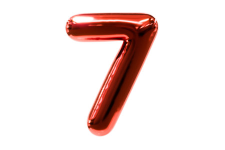 Balloon font metellic red number 7 made of realistic helium balloon, Premium 3d illustration.の写真素材