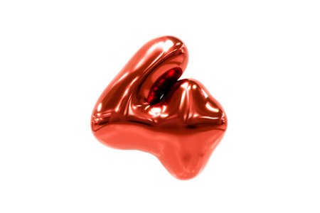 Balloon font metellic red number 4 made of realistic helium balloon, Premium 3d illustration.