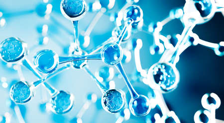 Abstract water molecules design. Atoms. Abstract water background for banner or flyer. Science or medical background. 3d rendering illustration.の写真素材