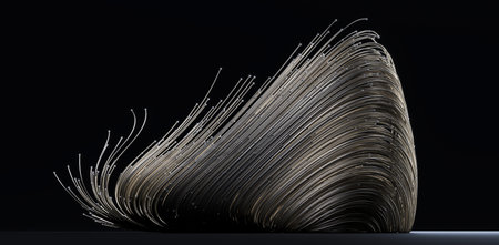 Luxury smoothly flowing particles swarm with glowing golden trails in cold colors. Suitable for any...