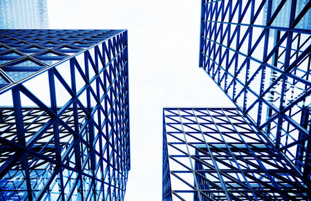Glass building. Transparent glass wall of modern office building. Modern office building with glass...