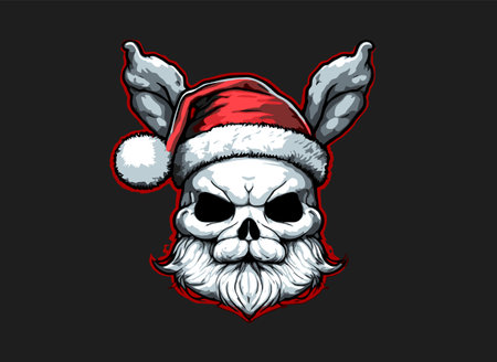 Skull Santa Claus Bunny Vintage Style. Vector Illustration. New Year or Christmas Rarty Poster.のイラスト素材