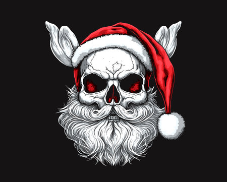 Skull Santa Claus Bunny Vintage Style. Vector Illustration. New Year or Christmas Rarty Poster.のイラスト素材