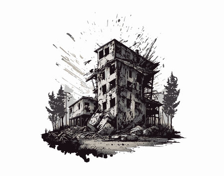 Building destroyed by the Earthquake or war the city, until the building seemed to collapseの写真素材
