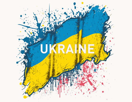 Flag of Ukraine with grunge texture, ink brush painted  illustrationの写真素材