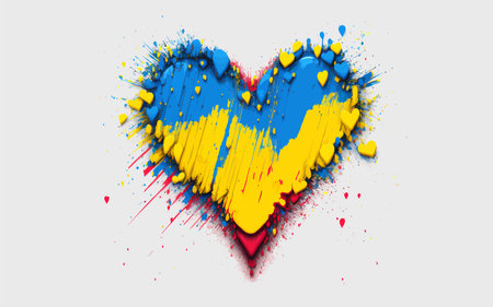 Save Ukraine support icon conceptual heart ilustration tag for social media header or poster template. Blue and yellow heart for Ukraine supportの写真素材