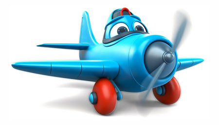 Toy cartoon airplane jet with gold color on white background, 3d renderの写真素材