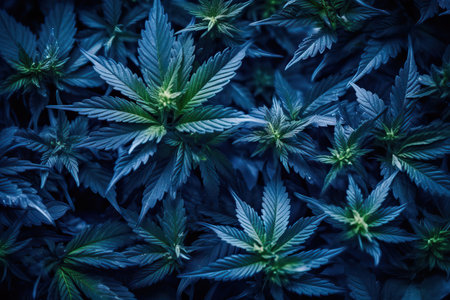 Marijuana Background weed plant with Bud and Leaves, Texture of Marijuana Plants at Indoor Cannabis Farm. Cannabis Plants Growing outdoor with Big Marijuana Budsの素材