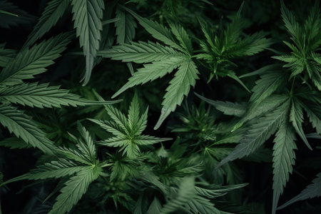 Marijuana Background weed plant with Bud and Leaves, Texture of Marijuana Plants at Indoor Cannabis Farm. Cannabis Plants Growing outdoor with Big Marijuana Budsの素材