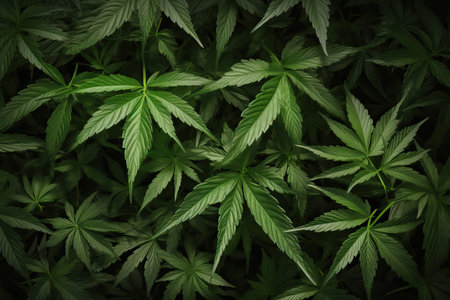 Marijuana Background weed plant with Bud and Leaves, Texture of Marijuana Plants at Indoor Cannabis Farm. Cannabis Plants Growing outdoor with Big Marijuana Budsの素材