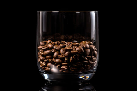 Glass Jar filled with Coffee Beanson Black Backgroundの素材