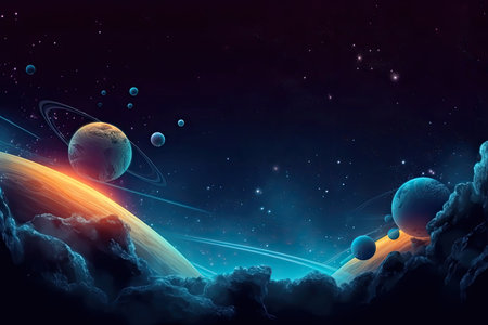 Illustration on the topic of outer space, interstellar travels, universe and distant galaxies.の写真素材
