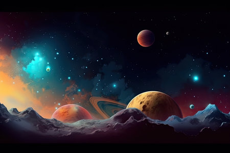 Illustration on the topic of outer space, interstellar travels, universe and distant galaxies.