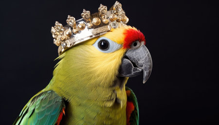 Close-Up of Beautiful Parrot in crown - Detailed Portrait of Colorful king Bird of exotic parrots plumage.の素材