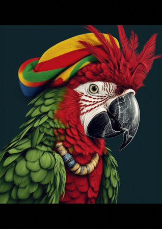 Close-Up of Beautiful Parrot - Detailed Portrait of Colorful rastaman Bird of exotic parrots plumage.の素材