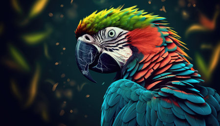 Close-Up of Beautiful Parrot - Detailed Portrait of Colorful Bird of exotic parrots plumage.の素材