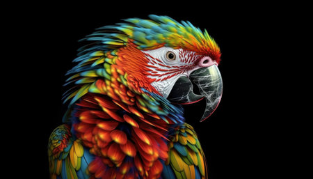 Close-Up of Beautiful Parrot - Detailed Portrait of Colorful Bird of exotic parrots plumage.の素材