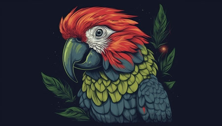 Close-Up of Beautiful Parrot - Detailed Portrait of Colorful rastaman Bird of exotic parrots plumage.の素材