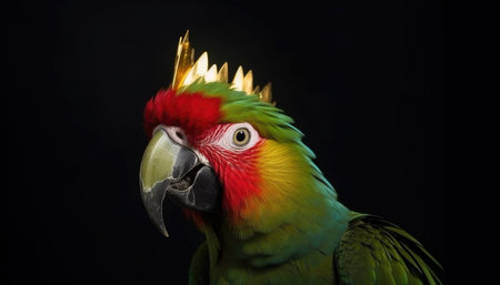 Close-Up of Beautiful Parrot in crown - Detailed Portrait of Colorful king Bird of exotic parrots plumage.の素材