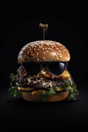 Fresh tasty burger on dark backgroundの素材