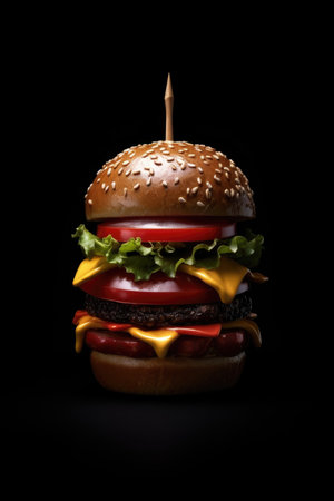 Fresh tasty burger on dark backgroundの素材