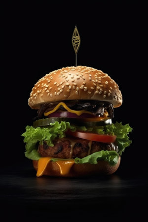 Fresh tasty burger on dark backgroundの素材