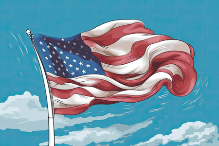 Flag of America, hand-drawn watercolor style illustrationの写真素材
