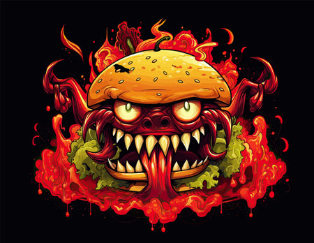 Color illustration of monster, zombie pumpkin head. Isolated on black background. Halloween themeのイラスト素材
