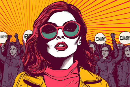 Pop art background with famale Stand up for your rights protest. Female power, protest, feminism....
