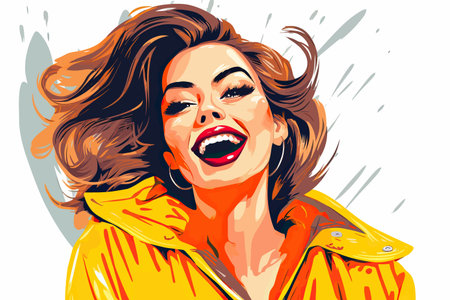 Beautiful woman smiling. Portrait of a girl with a nice haircut. Pop Art Retro Vector Illustration Vintage kitsch 50s 60s Styleのイラスト素材