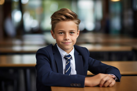 Happy cute clever schoolboy portrait. First time to school. Back to school.の素材