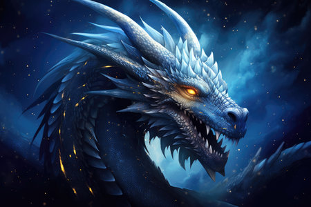 Magic blue dragon, fantasy concept of dragon energyの素材
