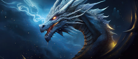 Magic blue dragon, fantasy concept of dragon energyの素材