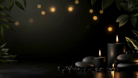 Spa Candles with White Flowers and Warm Glow, Spa Backgroundの素材