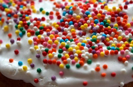 Colorful pastry topping on Easter cake close-upの写真素材