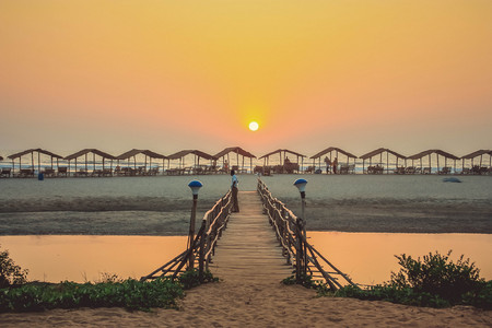 Sunset at Mandrem beach. Goa, Indiaの写真素材