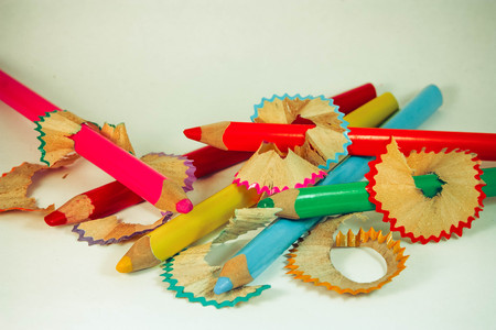 Colored pencils with chipの写真素材