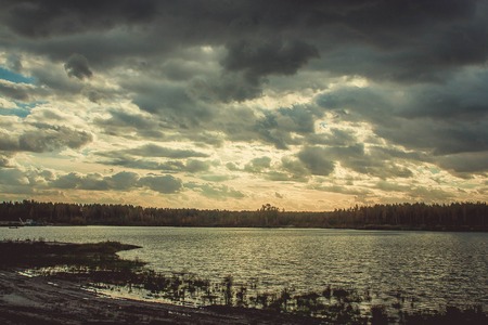 Sunset at the lake coastの写真素材