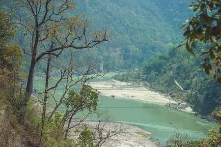 View of the Ganges River flowing through the canyonの写真素材