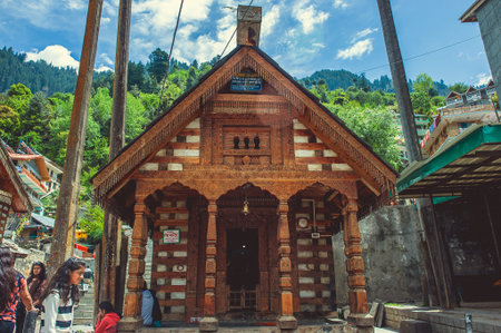Vashisht. India April 24 2017 Wooden Shiva Temple