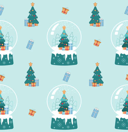 New year pattern with Christmas tree, snawballs and presentsのイラスト素材