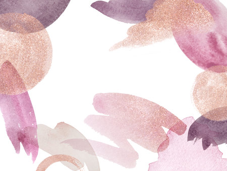 Watercolor background with glitter gold elementsの写真素材