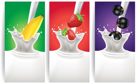milk splash with banana, strawberry, black currantのイラスト素材