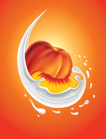 milk splash with fresh peachのイラスト素材